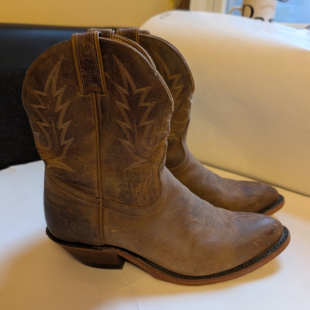 Boulet Brown Leather Cowboy Boots Size 9.5 In VGUC - Picture 1 of 14